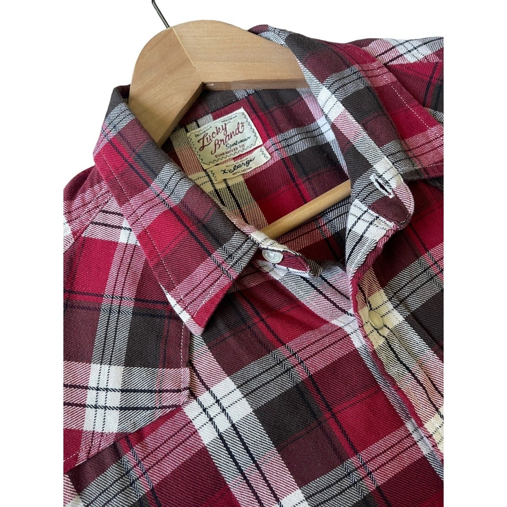 Lucky Brand Mens Long Sleeve Pearl‎ Snap Button Down Shirt Extra Large Red Plaid
